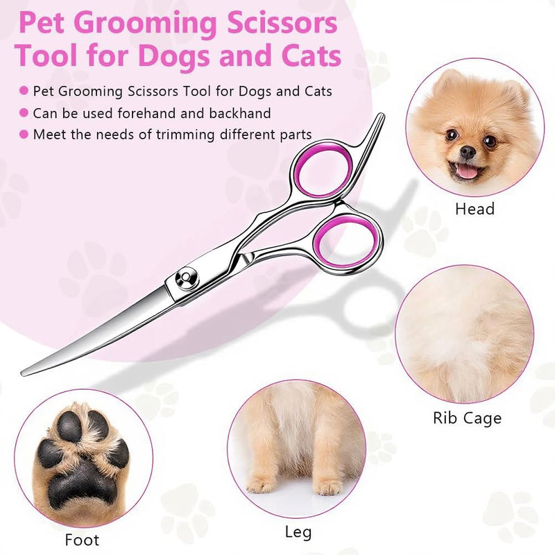 Dog Grooming Scissors, 5 Pcs Stainless Steel Pet Trimmer Kit, Fashion Hair Cutting Grooming Tool for Dogs and Cats - with 6-inch Cutting Scissors, Thinning Shear, Curved Scissors, Grooming Comb C-5 Scissors Set - PawsPlanet Australia