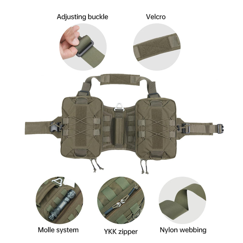 EXCELLENT ELITE SPANKER Dog Pack Hound Dog Saddle Bag Backpack for Travel Camping Hiking Medium & Large Dog with 2 Capacious Side Pockets(RGN-L) 11.00" x 1.50" x 7.00" Ranger Green - PawsPlanet Australia