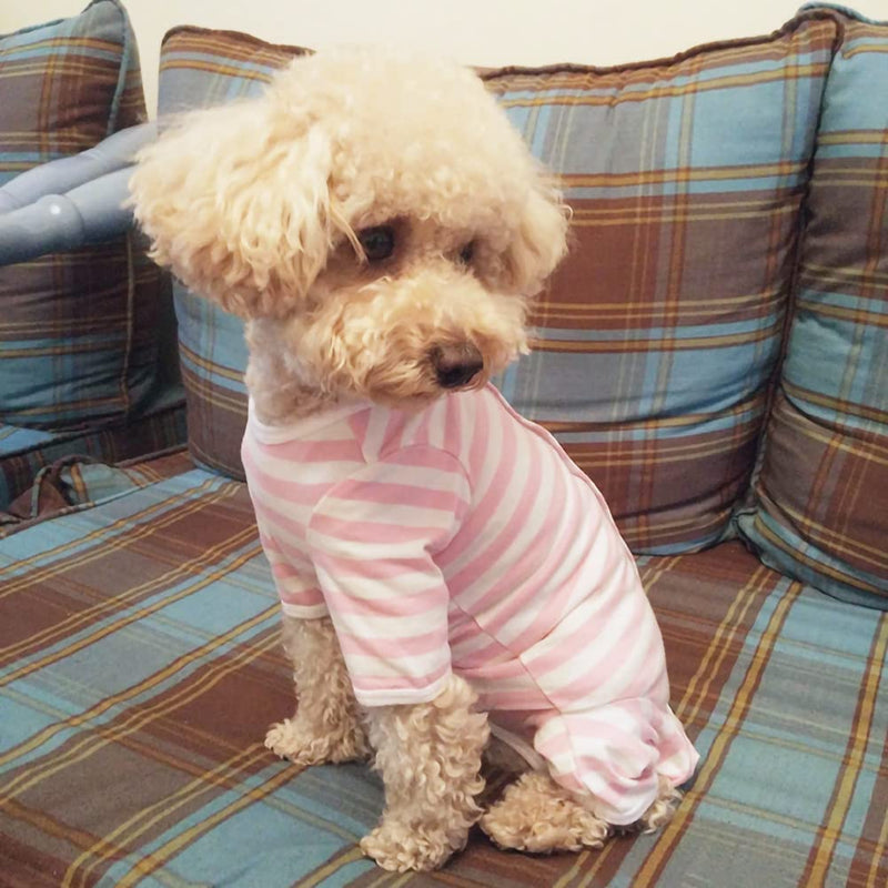 Dog’s Recovery Suit Post Surgery Shirt for Puppy, Full Coverage Dog's Bodysuit Wound Protective Surgical Clothes for Small and Medium Pets (Pink White Stripe-s) S pink white stripe - PawsPlanet Australia