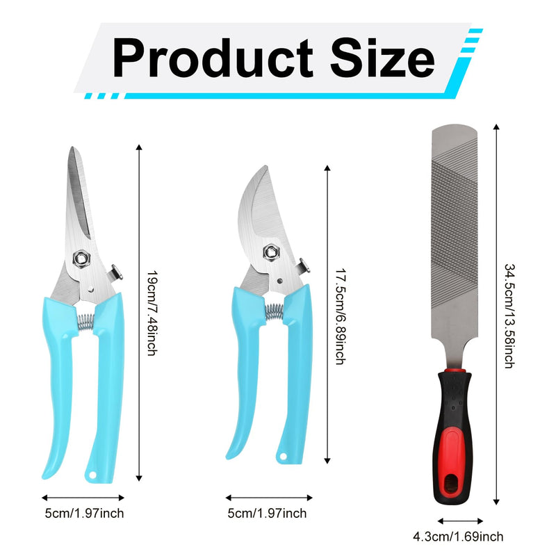 PEUTIER 3pcs Goat Hoof Trimmers and File, Nail Clippers for Goats Hoof Nippers Curved/Straight Head Sheep Hoof Trimming Shears Hoof Rasp Horseshoe File for Goat Sheep Lamb Pig Animal Hooves (Blue)