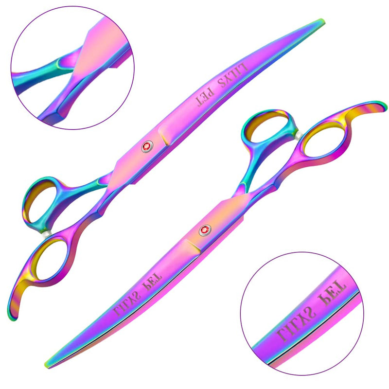 LILYS PET Professional PET DOG Grooming Coated Titanium scissors suit Cutting&Curved&Thinning shears (7.0 inches, Rainbow)… 7.0 inches - PawsPlanet Australia