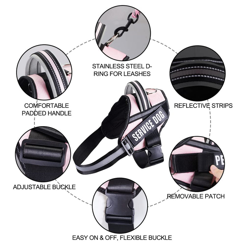 Dog Vest Harness and Patches Set, Animire in Training Service Dog Harness with 10 Dog Patches, Reflective Dog Vest with Handle for Small, Medium, Large, and Extra-Large Dogs LARGE (Chest:26.5-36 Inch) Pink - PawsPlanet Australia