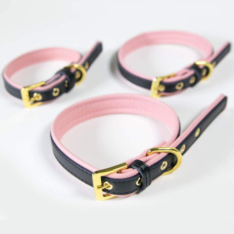 Girl Dog Collar/Cat Collar Adjustable XS - Small Pink Soft & Comfy Padded Leather Puppy Cute Pet Collars - Black XS (Neck Size 8" - 10.5") Black on Pink - PawsPlanet Australia