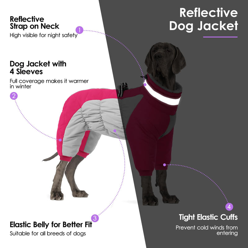 SUNFURA Full Body Dog Coat - Warm Fleece Jacket for Small Dogs, Turtleneck Winter Coats with Harness, Reflective Dog Snowsuit Windproof Puffer Jackets with Legs for Pug, Jack Russel, Hot Pink S