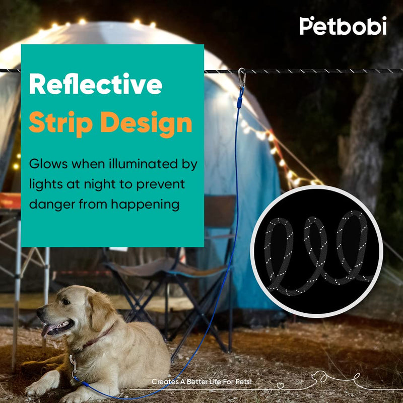 Petbobi Dog Runner for Yard 50ft, Dog Tie Out Cable for Camping with 10ft Dog Run Wire Cable, Portable Reflective Dog Lead Line with 360° Tangle Free &Heavy-Duty Clasp for Yard, Park, Black 50FT+10FT