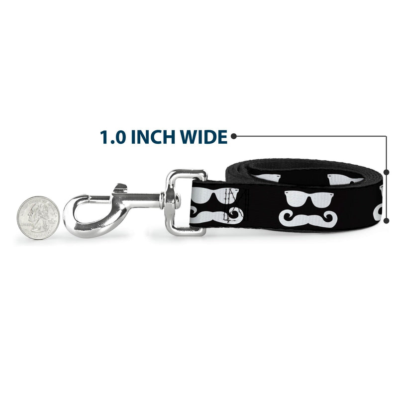 Buckle-Down Pet Leash - Sunglasses & Mustache Black/White - 6 Feet Long - 1" Wide Multicolor