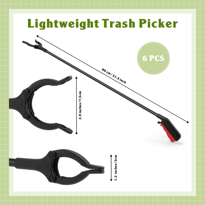 Norme 6 Pcs Grabber Reacher Tool Bulk, 31.5" Long Handle Trash Picker for Elderly Assist, Lightweight Handy Aid Nonslip Claw Grabber for Arm Extension 360 Rotating Pickup Stick Outdoor Cleanup Tool