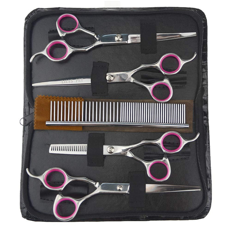 LILYS PET Professional PET DOG Grooming scissors suit,RED ring, Cutting&Curved&Thinning shears (7.0") 7.0" - PawsPlanet Australia