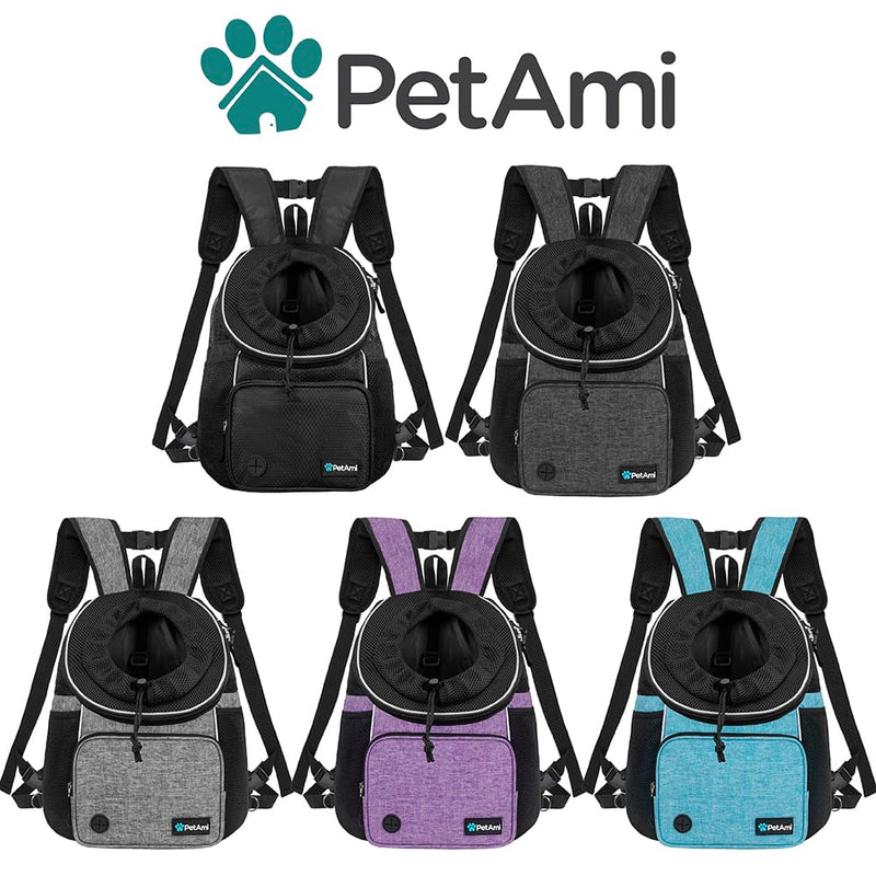 PetAmi Adjustable Dog & Cat Chest Carrier Backpack, Ventilated for Hiking & Camping, Small to Large Pets, Max 10 lbs, Dark Gray Medium (15x8x15.5) - PawsPlanet Australia