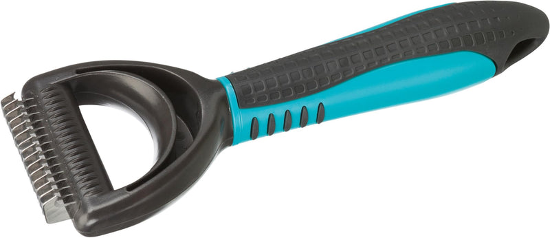 TRIXIE coat detangler for detangling and thinning - smoothes top coat and undercoat - rubberised plastic handle - 1 cm tine length - 5 x 18 cm - black/blue - 24241