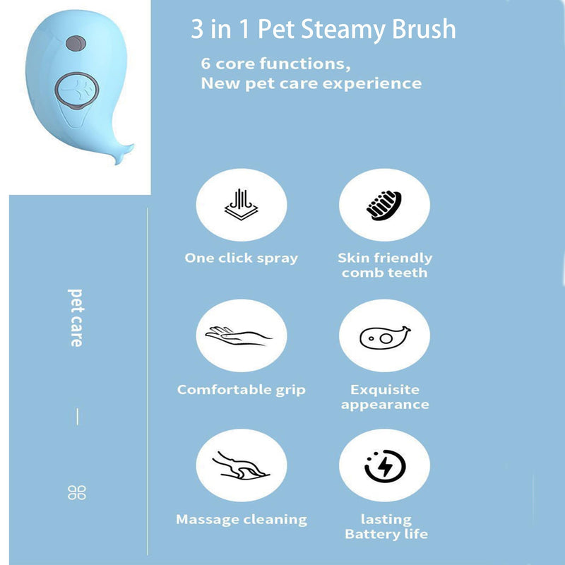 2pcs Steaming Pet Brush, 3-in-1 Rechargeable Steamer for Dogs and Cats, Removes Tangled and Loose Hair (blue) blue