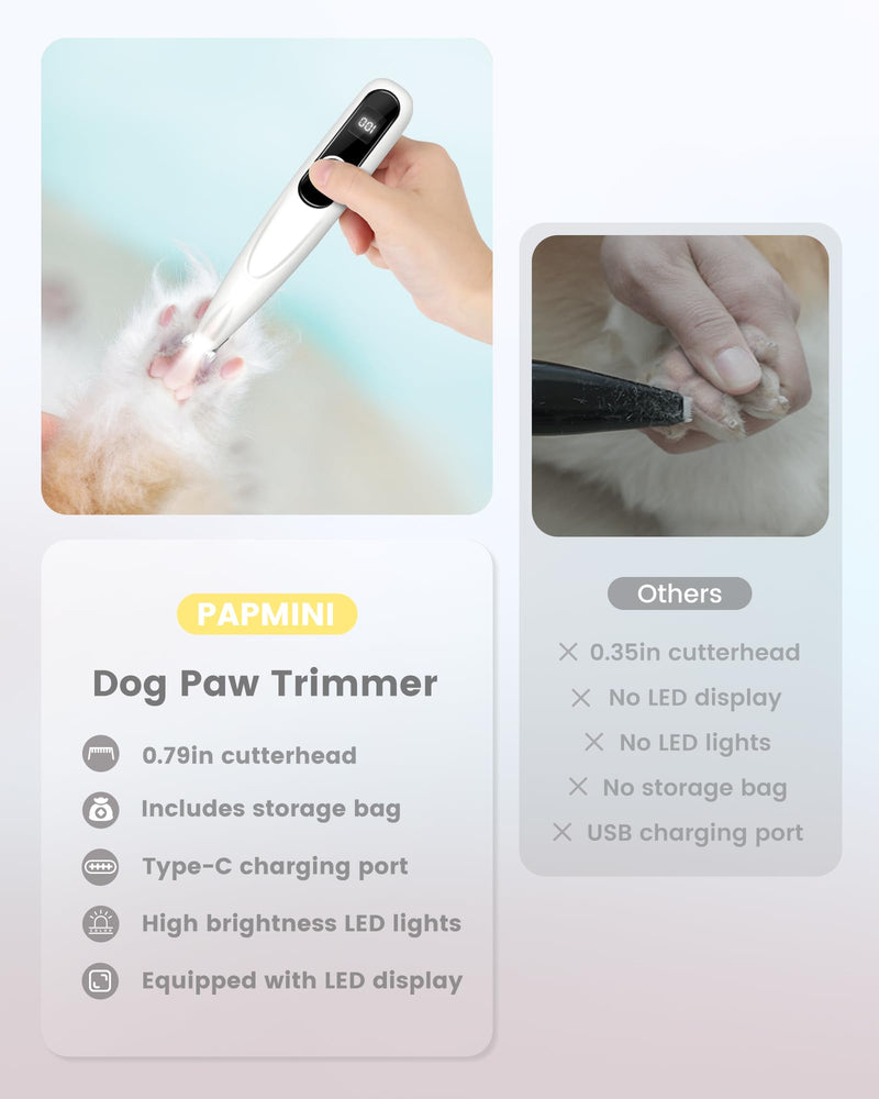 Dog Paw Trimmer, 35dB Ultra-Low Noise Cat Clippers for Grooming, Small Pet Shaver for Dog Clippers Cats Hair Around Paws, Eyes, Ears, Face, Rump with LED Light Cream - PawsPlanet Australia