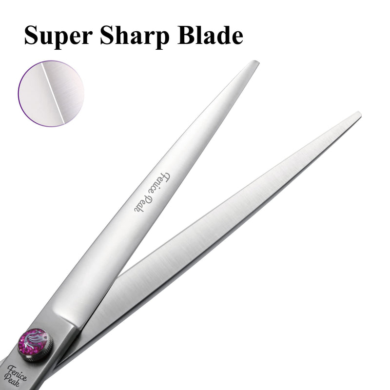 Fenice Peak 8'' Straight Dog Grooming Scissors with Decorative Screw Professional 440C Stainless Steel Metallic Pet Trimming Shears with Offset Handle Durable and Sharp 8" - PawsPlanet Australia