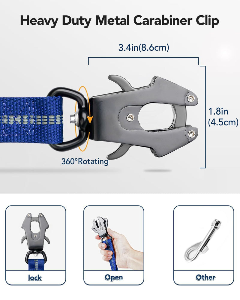 Joytale Tactical Dog Collar(17"-21") and Dog Leash Set, Shock Absorbing Bungee Dog Leash and Adjustable Strong Dog Collar with Handle for Large Dogs(Navyblue, L) - PawsPlanet Australia