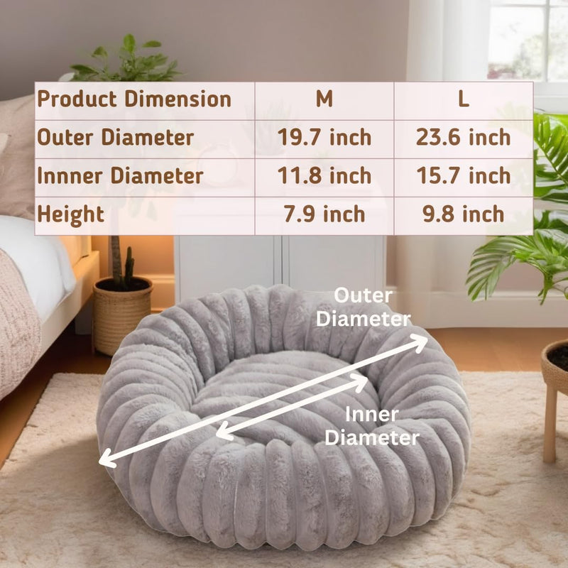 CozyCalm Donut Pet Bed - 19.7 or 23.6 inch Diameter - Ultra-Soft, Calming, Washable - Cats, Small Medium Dogs Furniture Cream 19.7inch outer dia., 11.8inch inner dia. - PawsPlanet Australia