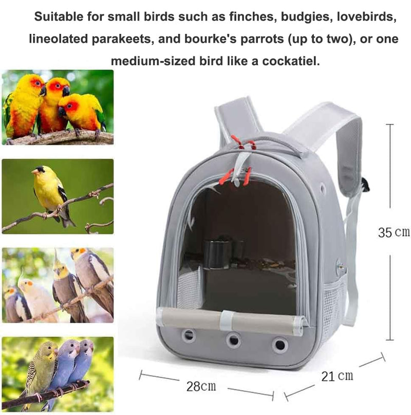 Bird Traval Carrier Cage, Multi Vent Holes Clear Space Capsule Astronaut Backpack to Carry Parakeet Cockatiel Parrot with Metal Tray Wood Perch, Vet Transport Book Bag (Grey) Grey - PawsPlanet Australia