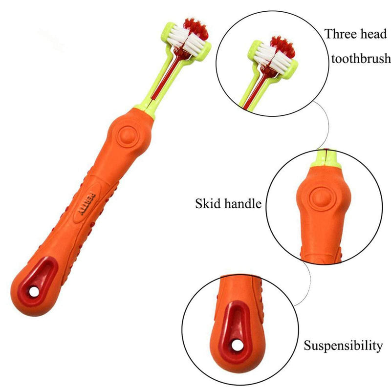 Orgrimmar 4 Pcs 3-Sided Pet Toothbrush Dog Cat Mouth Dental Teeth Care | Pet Brush for Bad Breath Tartar Cleaning Multicolor-4