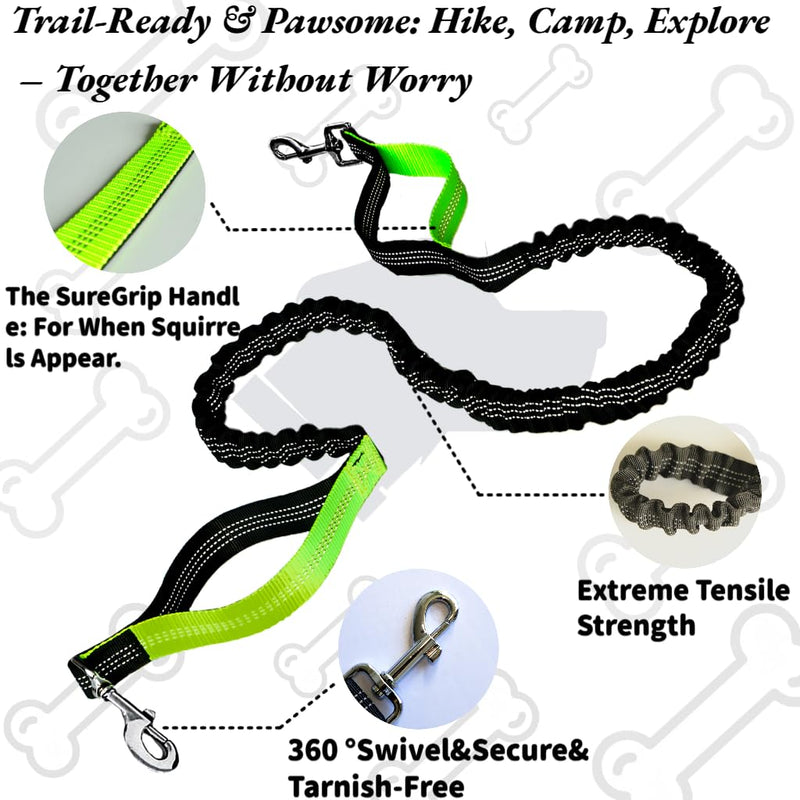 W-UNERVERE Hands Free Dog Leash for Running with Adjustable Waist Belt, Shock Absorbing Bungee & Reflective Stitching for Large Medium Small Dogs on Walks, Jogging, Hiking Training - PawsPlanet Australia