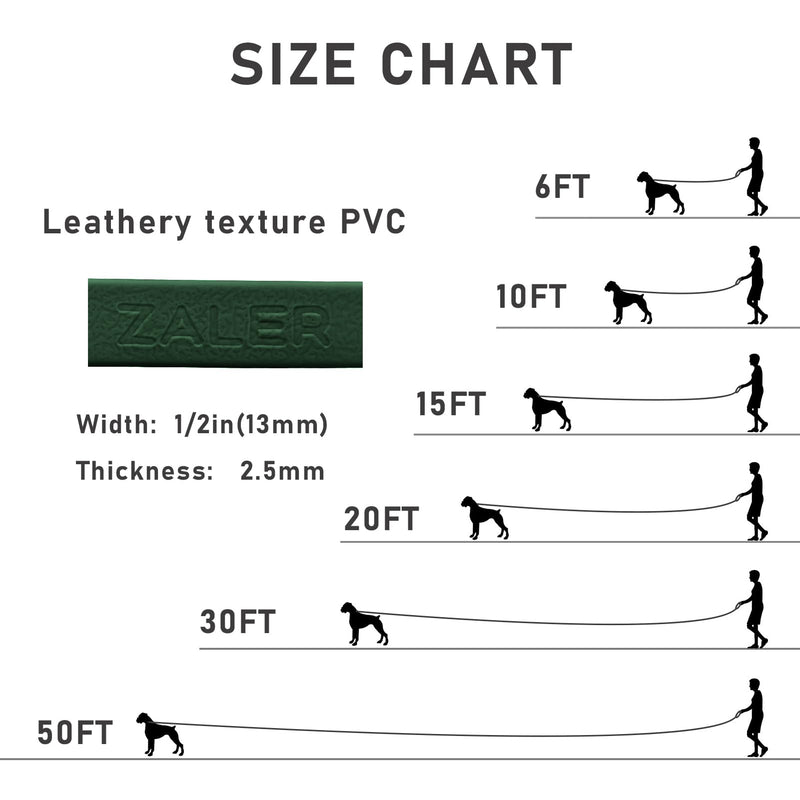 ZALER Long Dog Leash Waterproof Training Leashes 50ft 30ft 20ft 15ft 10ft 6ft, Odor Proof Recall Long Line Lead with Aviation Aluminum Carabiner Clip for Small, Medium, Large Dogs (50FT, Forest Green) - PawsPlanet Australia