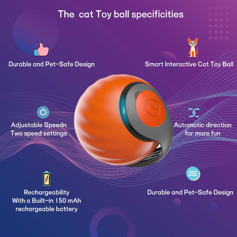 2025 Upgraded Self-Moving Cat Toy Ball with Tail (2-Pack) - Rechargeable Smart Interactive Kitten Toys, 2-Speed Modes, Bite-Resistant Indoor Exercise Toys for Bored Cats (Blue&Orange) - PawsPlanet Australia