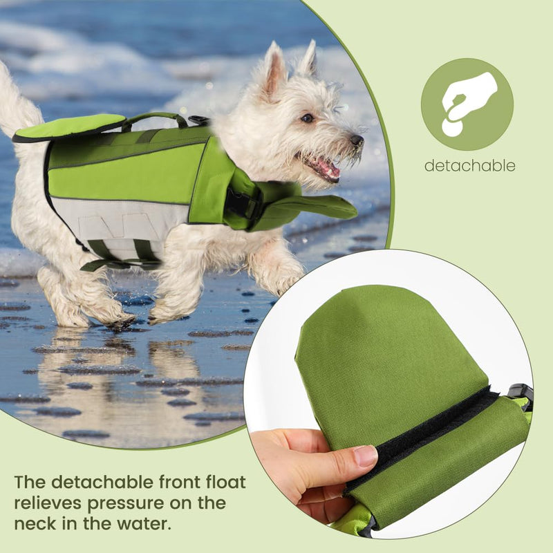 EMUST Large Dog Life Jacket, Dog Life Vest for Swimming, Adjustable Dog Swimming Vest, High Flotation Dog Life Preserver with Rescue Handle, Green, XXL XX-Large