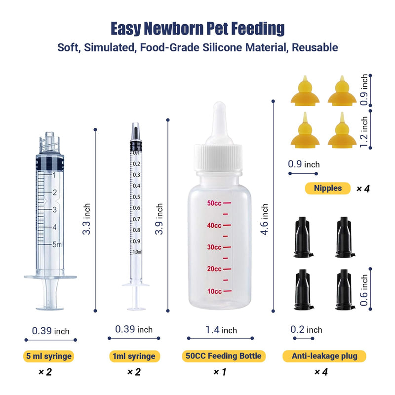 Kitten Bottle Feeding Kit, Pet Bottle, Silicone Nipples, 10 FR Feeding Tube, Pet Pill Shooter, Aspirator Bulb, Small Animal Feeding Supplies, for Tiny Animal, Kitten, Puppy, Rabbit, Squirrels - PawsPlanet Australia