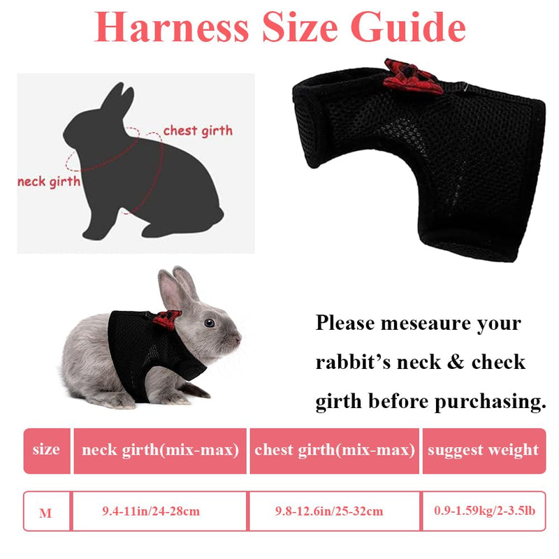 ASOCEA Adjustable Bunny Harness and Leash Breathable Mesh Vest Harness for Rabbits Walking Soft Pet Harness Vest Cloth Lead for Small Animals Rabbits Ferret Kitten Black M
