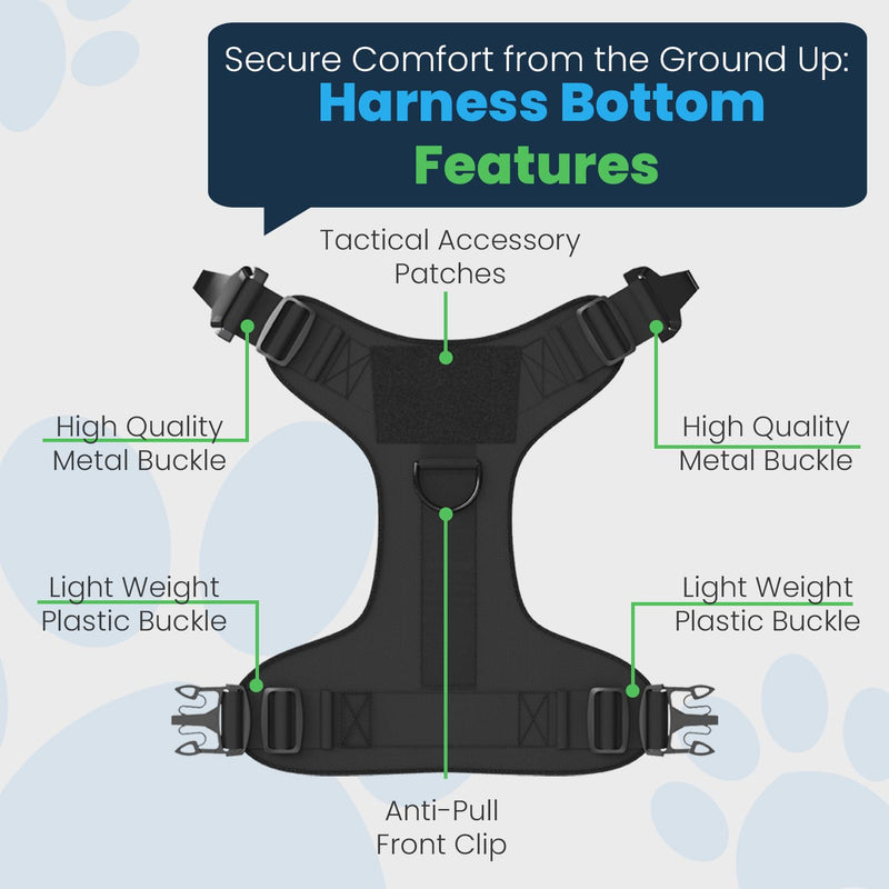 Adjustable Tactical Dog Harness & Leash Set - No-Pull MOLLE Vest with Handle, Front Leash Clip, Hook & Patch - Perfect for Small to Large Dogs (L: Neck 18"-24", Chest 28"-35"), Olive Black L (Neck:18"-24" ; Chest:28"-35") - PawsPlanet Australia