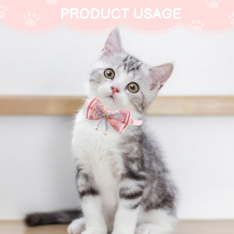 4 PCS Cute Pearl Cat Collar Breakaway, Adjustable Pink Bow Girl Kitten Collar - PawsPlanet Australia