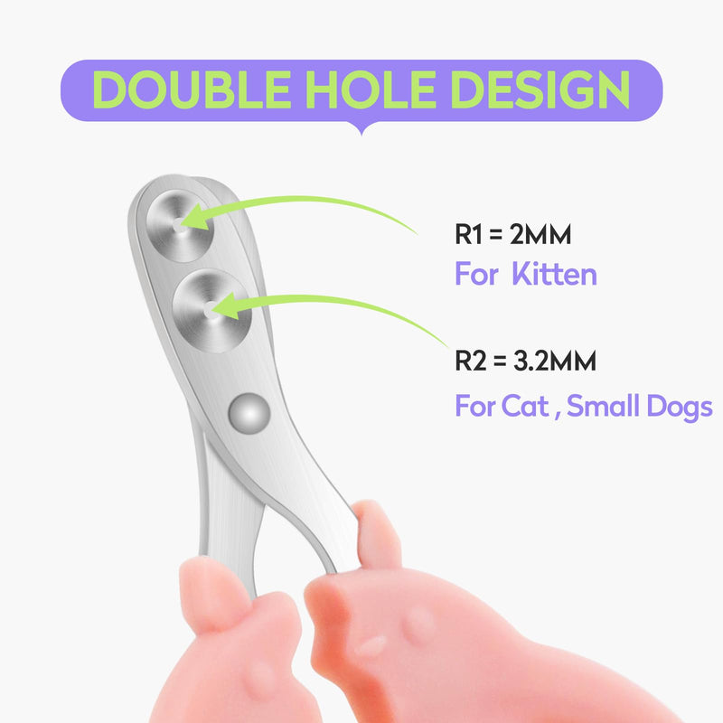 Cat Nail Clippers with Nail File, Kitten Claw Nail Clippers for Trimming, Stainless Steel Pet Bearded Nail Clippers Tool for Dragon, Guinea Pig, Rabbits, Birds, Ferret Small Breed Animals(Pink) Pink 2 - PawsPlanet Australia