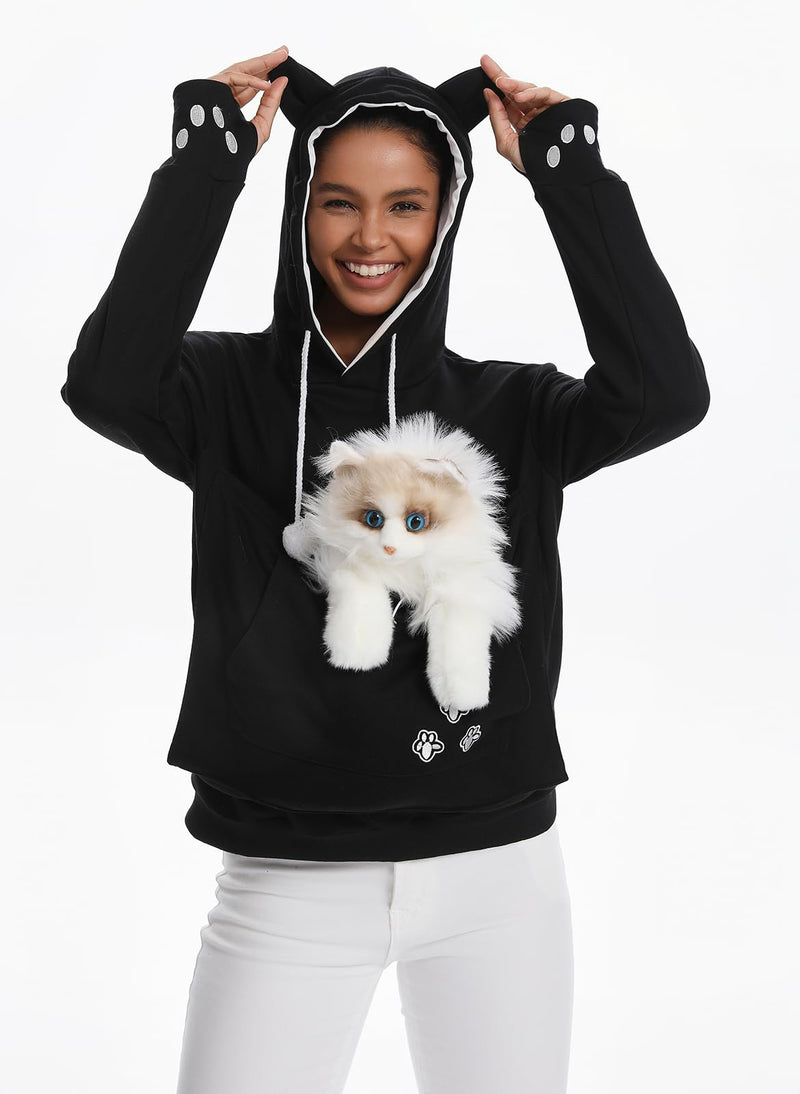 Cat Pouch Hoodie Kitten Puppy Holder Pullover Top Large Pouch Pet Carrier Sweatshirt for Women Black 4X-Large - PawsPlanet Australia