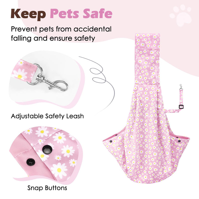 Pawaboo Small Dog Sling Carrier, Reversible Hands Free Dog Sling Carriers for Small Dogs and Cats, Puppy Slings Carrier with Safety Harness, Puppy Essentials, Pink Daisy - PawsPlanet Australia