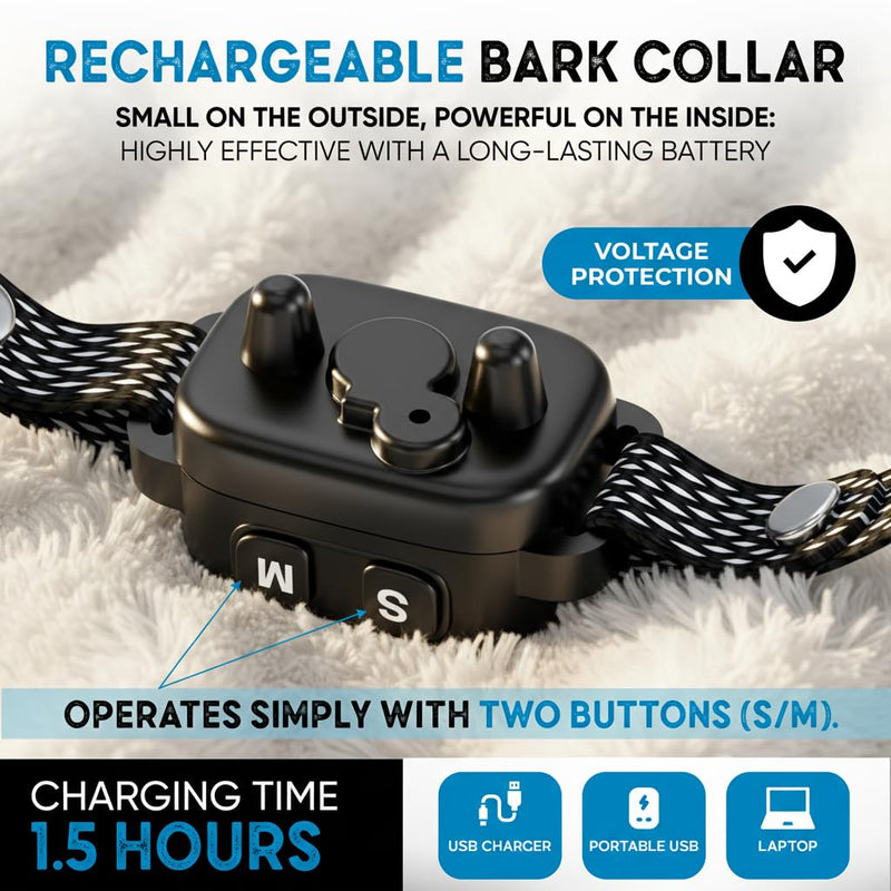 Tiny Bark Collar for Small Dogs 5-15 lbs and Puppies - No Shock Anti Barking Collar - Rechargeable Smart Collar for Dog Training with 7 Sensitivity Levels and 3 Beep&Vibration Modes (Black) Black - PawsPlanet Australia