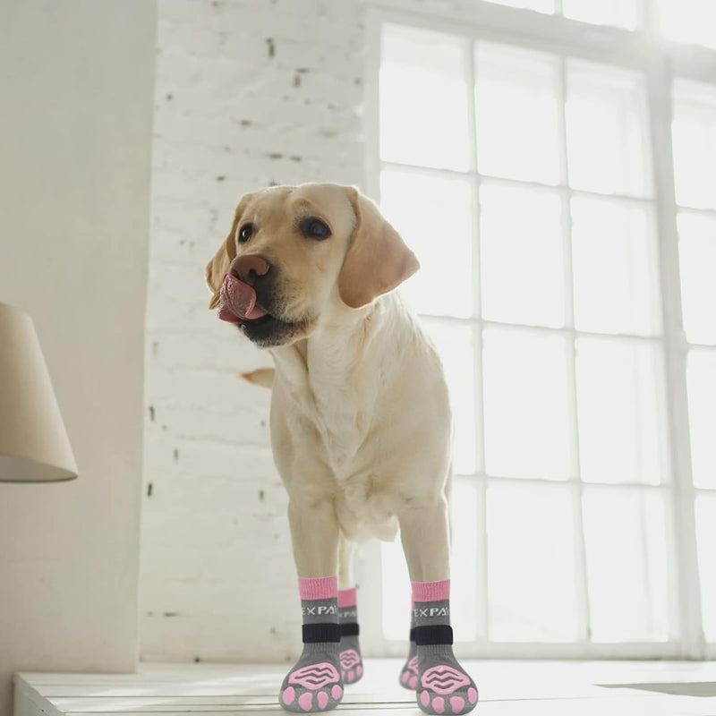 EXPAWLORER 4Pcs Anti-Slip Dog Socks - Double Side Non-Slip Paw Protector for Hardwood Floors,Prevent Licking,Dog Booties,Dog Shoes for Hot/Cold Pavement Pink Medium - PawsPlanet Australia