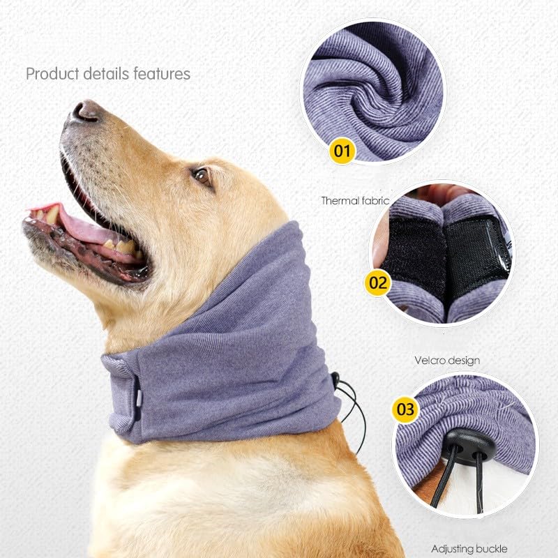 Yanmucy Dog Snood Adjustable Velcro Ear Protectors for Anxiety Relief, Pet Head Covers for Noise Reduction, Neck and Ears Warmer, Anti-Scaring (Grey, L) Grey