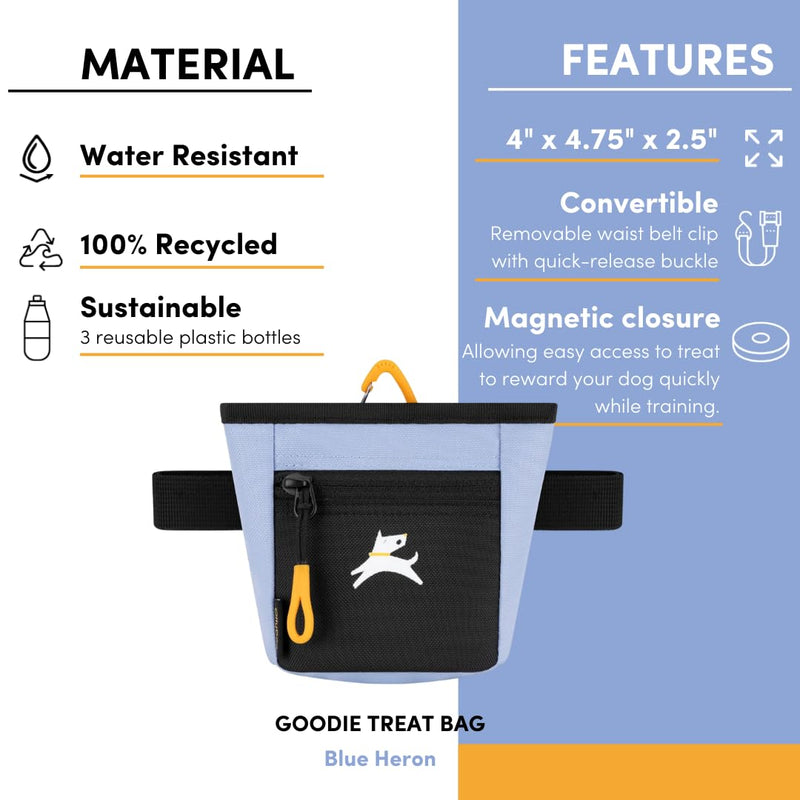 OllyDog Goodie Treat Bag, Dog Treat Pouch, Waist Belt Clip for Hands-Free Training, Magnetic Closure, Dog Training and Behavior Aids, Three Ways to Wear (Blue Heron) Blue Heron