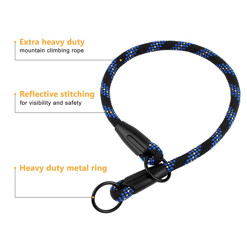 BronzeDog Rope Pro Training Dog Collar Braided No Pull Quick Release Round Lead Collars for Dogs Small Medium Large Puppy (L - 21.7" Long, Blue) L - 21.7" Long - PawsPlanet Australia