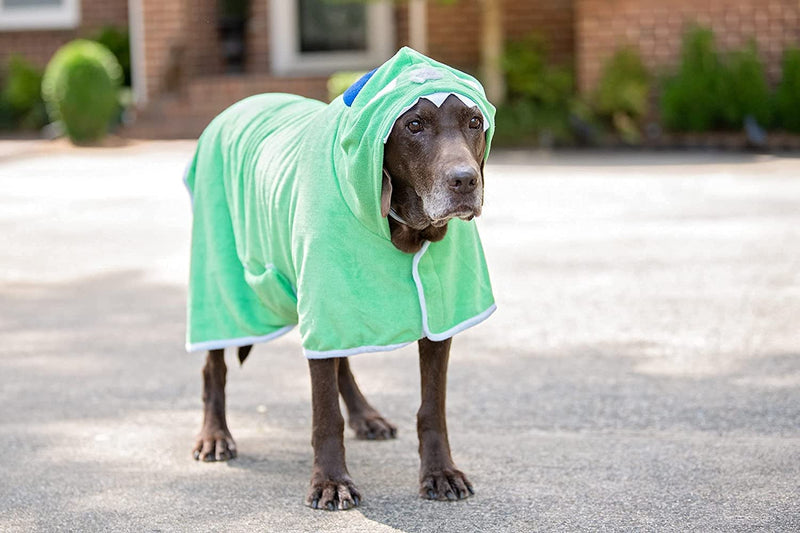 BoxDog Wearable Microfiber Dog Towel with Monster Hoodie | Soft Dog Bathrobe (x-Large) X-Large Green Monster - PawsPlanet Australia
