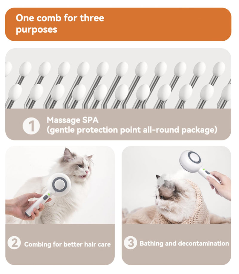 Cat Steam Brush for Shedding, 4-in-1 Self-Cleaning Cat Brush with Water Spray & Release Button, Anti-Static Massage Comb, 500mAh Rechargeable, IPX7 Waterproof Pet Grooming Tool for Cats & Dogs, White Spray White - PawsPlanet Australia