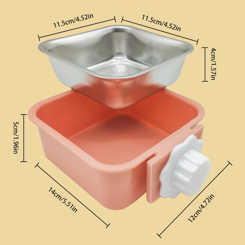 septillar Pet Hanging Bowl for Crates, 2 in 1 Small Dog Bowl Puppy Bowl Removable Stainless Rabbit Bowl Cat Feeder Food Water Bowls for Puppy Cat Bird Rabbit Hamster Guinea Pig Ferret Small Animals Pink - PawsPlanet Australia