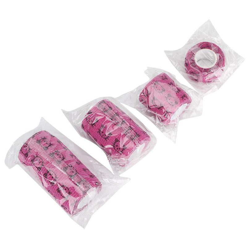 Haofy Dog Bandage, 4 Pieces, Cosmic Pet Bandage, Wrap Bandage, Soft, Self-Fixing, Breathable, Air Permeable, 5.9 x 5.9 cm, for Small Dogs, Hmostase, Green, Pink, Red, Yellow Rose Cat Face
