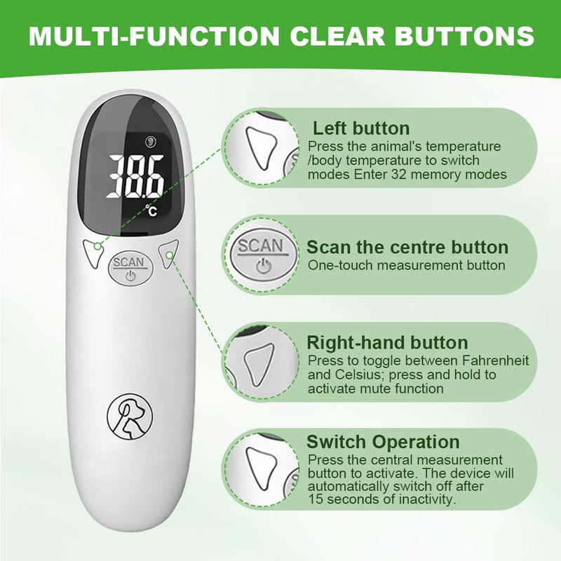 Dog Ear Temperature Monitor, Thermometer for Dogs and Cats, Digital Pet Thermometer with LED Display, Portable Ear Thermometer for Dogs, Cats and Animals, Quick and Accurate