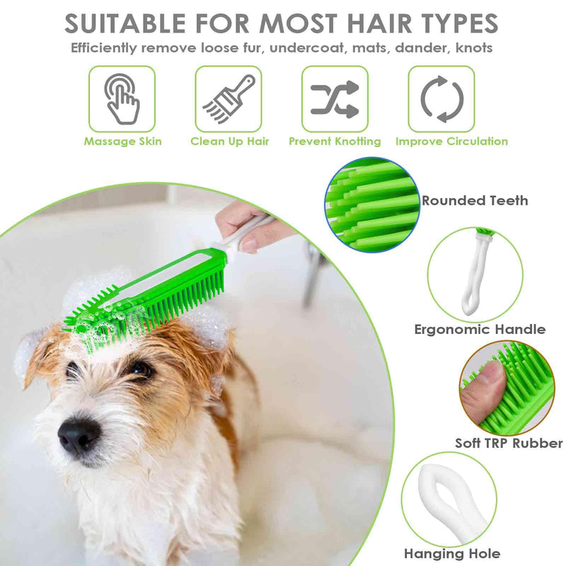 2 Pack Dog Grooming Bath Brush, Premium Soft Silicone Pet Brushes with Handle, Shampoo Soothing Comb for Wet Dry Long Short Haired Dogs & Cats Massaging, Deshedding Shower Scrubbing - PawsPlanet Australia
