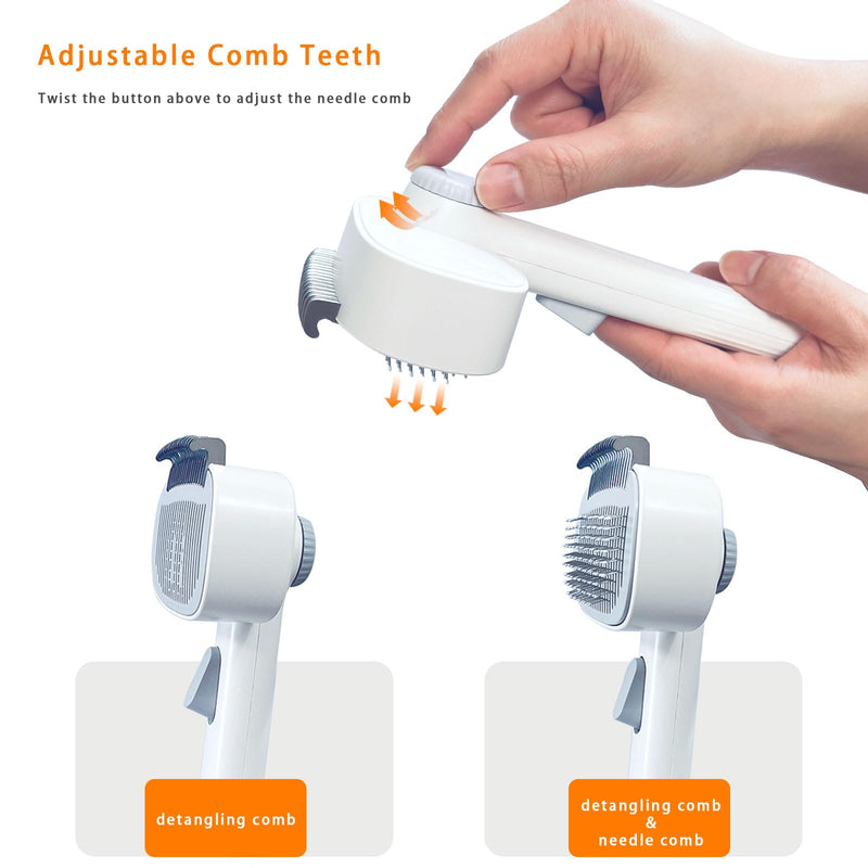 2-in-1 Dog & Cat Grooming Brush – Adjustable Deshedding Comb & One-Touch Clean | Skin-Safe Rake for Mats, Tangles, Shedding | Long/Short Hair Pets - PawsPlanet Australia
