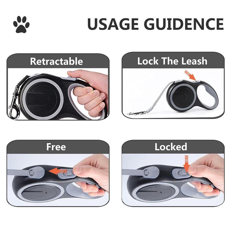 Dual Retractable Dog Leash for Small to Medium Dogs up to 44lbs/20kg – 16ft Extendable with Poop Bags, Non-Slip Grip, 360° Tangle-Free, One-Button Break & Lock – Ideal for Walking Two Dogs Grey - PawsPlanet Australia