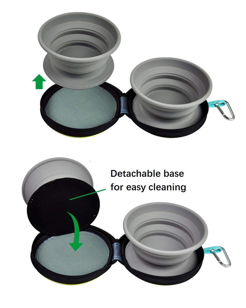 KALLAK Travel Twin Pet Bowls for Dogs or Cats, Collapsible Silicone Bowls for Food and Water Feeding, Anti-Dirty Foldable Zip Up Carry Case with Carabiner Clip, Portable Hiking Dog Bowl - Turq - PawsPlanet Australia