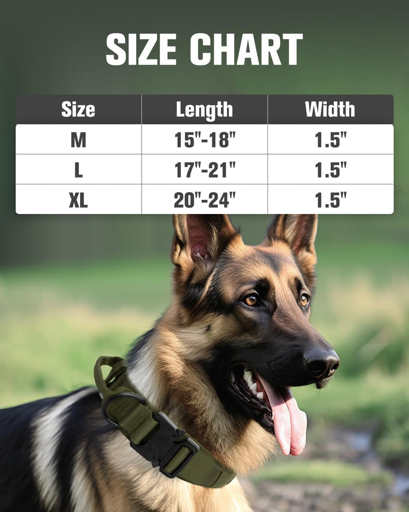 Joytale Tactical Dog Collar(17"-21") and Dog Leash Set, Shock Absorbing Bungee Dog Leash and Adjustable Strong Dog Collar with Handle for Large Dogs(ArmyGreen, L) - PawsPlanet Australia