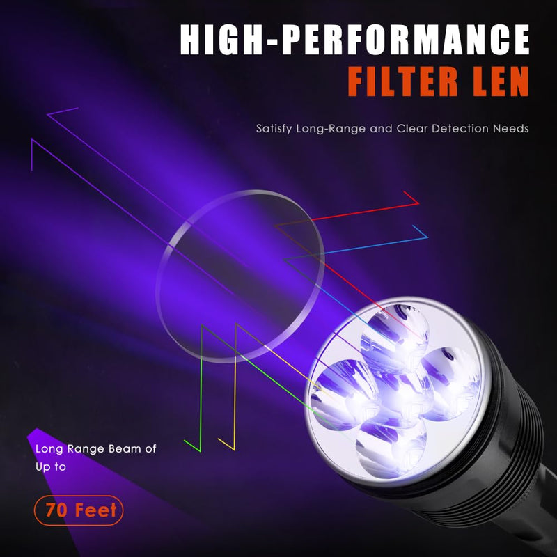 UniqueFire 365nm Black Light UV Flashlight with 5 LEDs Professional UV Light, 50W Powerful Blacklight Flashlight Rechargeable for Pet Urine Finding & Mineral, Antique Detection, Scorpion Search, etc - PawsPlanet Australia