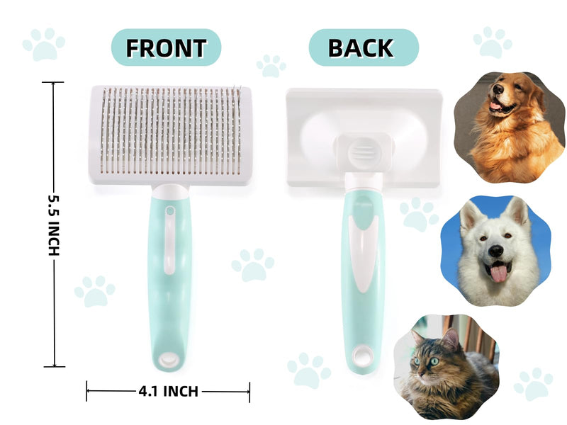Dog Self-Cleaning Slicker Brush with One Button Fur Removal and Coated Tips Deshedding Brush for Long Hair Dogs and Cats for Shedding Massaging Grooming Green With Coated Tips - PawsPlanet Australia