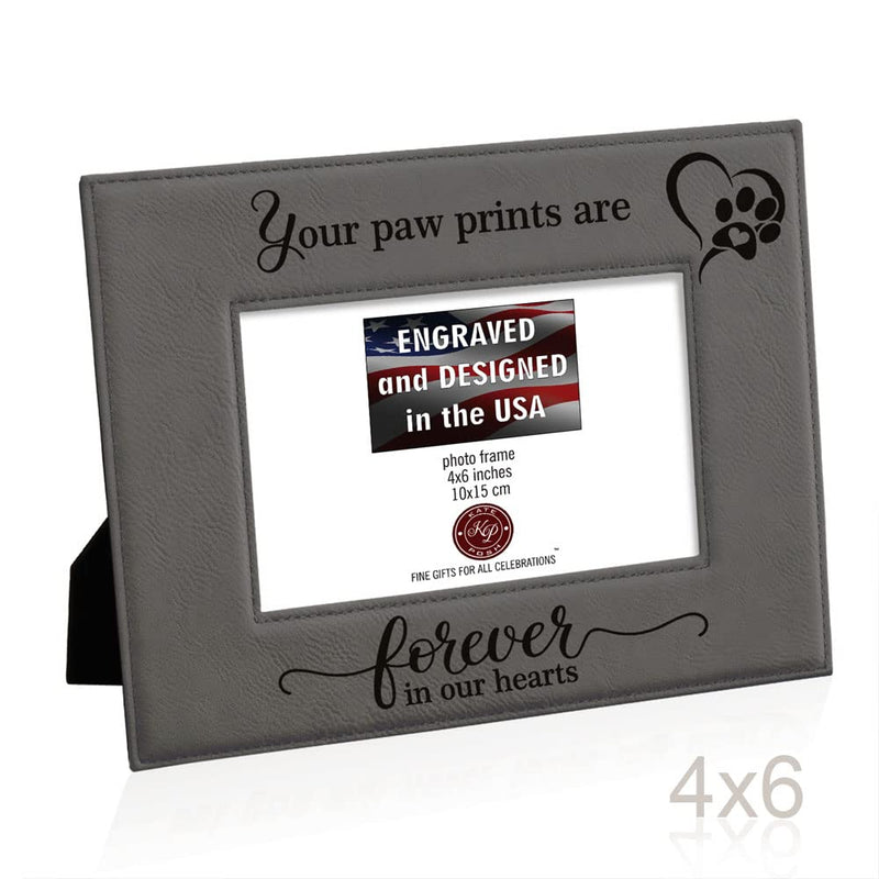 KATE POSH - Your Paw Prints are Forever in our Hearts. Engraved Leather Picture Frame. Memorial Pet Gift, Loss of Dog and Cat, Pet sympathy gift, In memory of (4" x 6" Horizontal) 4" x 6" Horizontal - PawsPlanet Australia